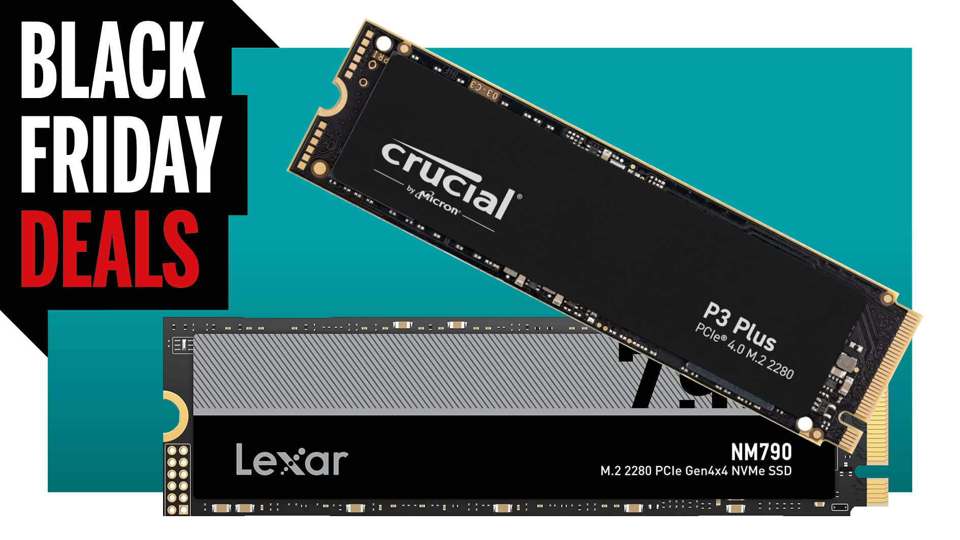 Crucial and Lexar 2TB SSDs on a colored background