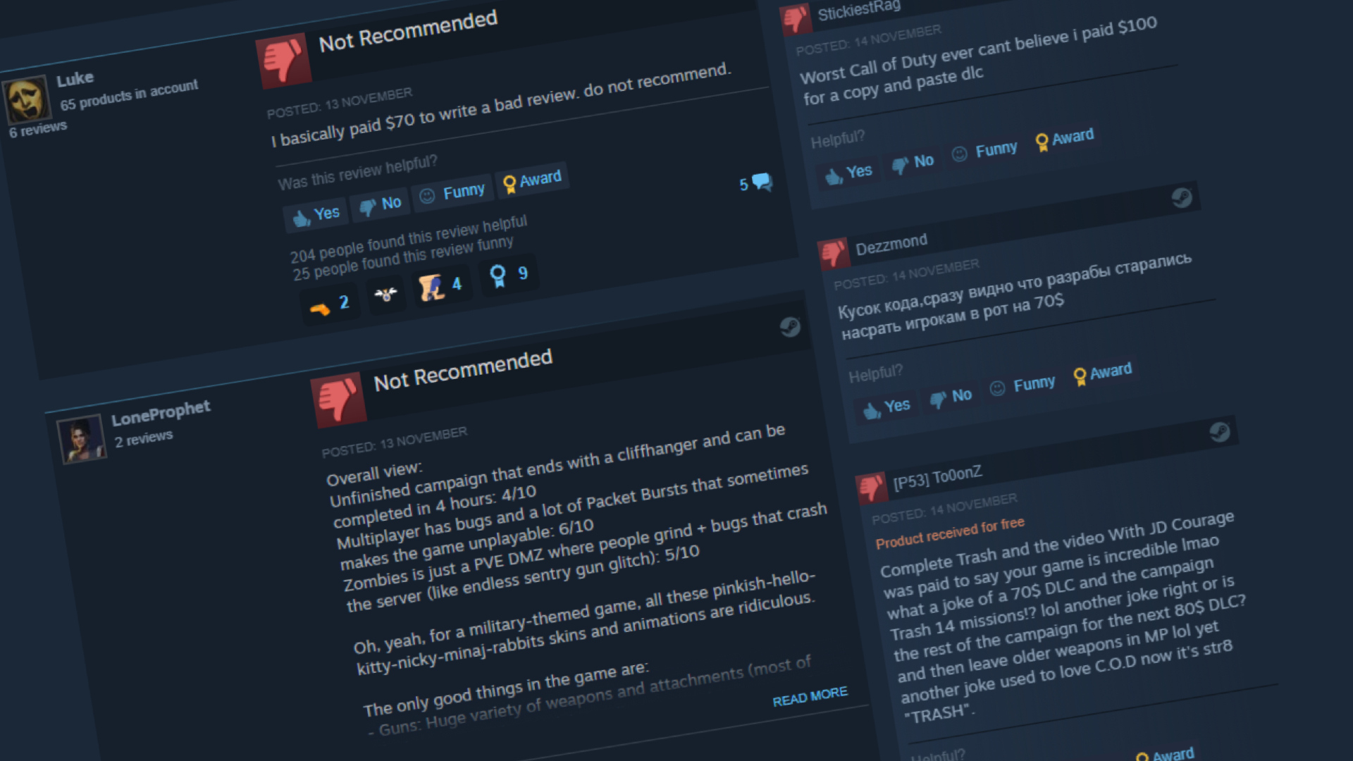 Steam Reviews Highlighting Issues with Modern Warfare 3