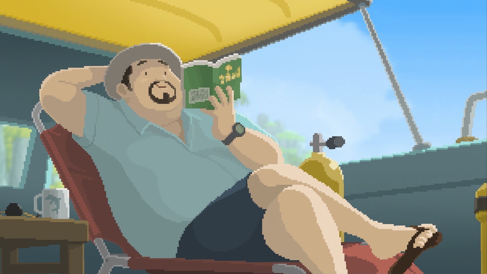 Dave the Diver relaxing with a book, sparking indie game debate