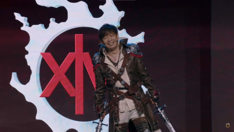 Naoki Yoshida cosplaying as the Viper class at the Final Fantasy 14 London Fan Festival