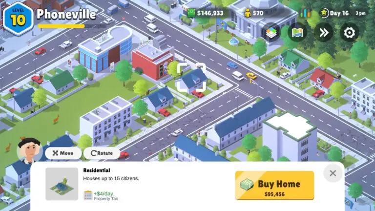 A vibrant cityscape from the mobile game Pocket City 2