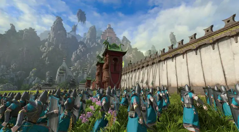 Dark elves storming a city in Cathay in Total War: Warhammer, depicting the game's expansive world and diverse factions.