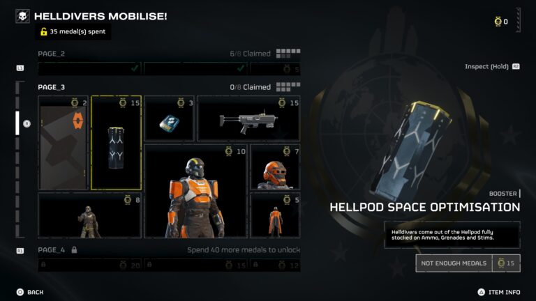 Helldivers 2 Boosters displayed in the Warbond store interface