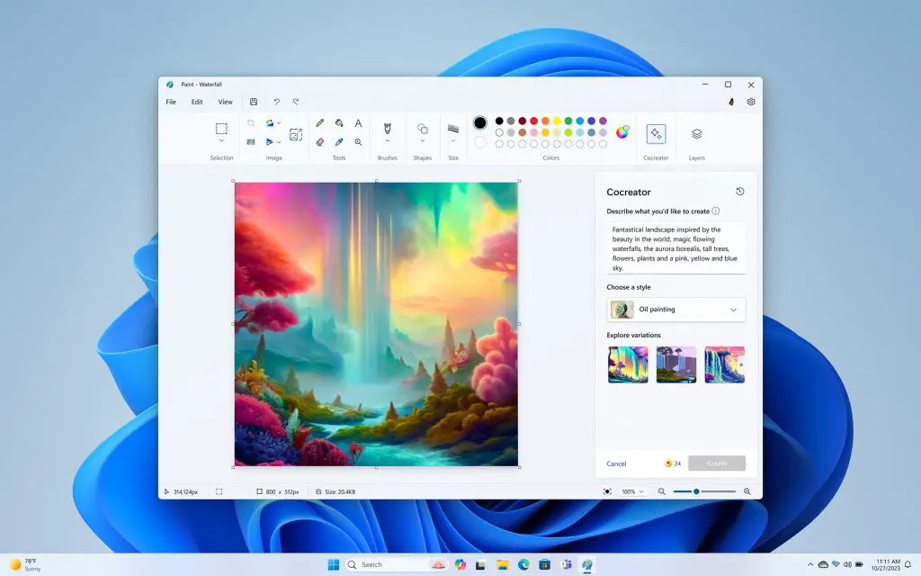 Microsoft Paint AI Cocreator Feature