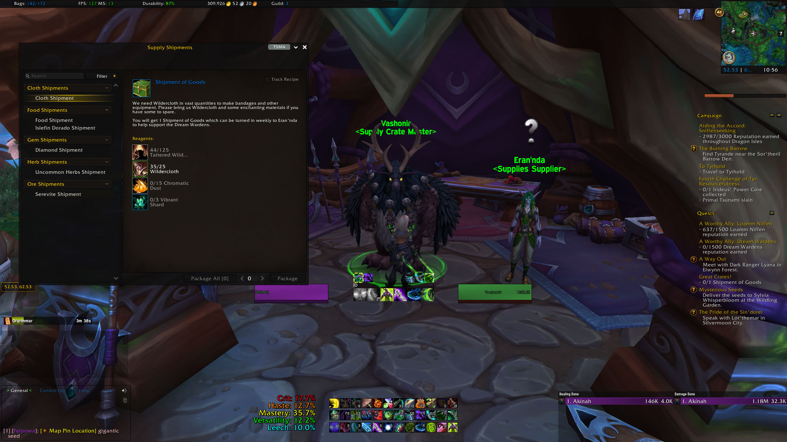 Supply shipment interface for the Great Crates quest in World of Warcraft: Dragonflight